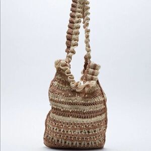 ZARA RUFFLED CROCHET SHOPPER HANDBAG
